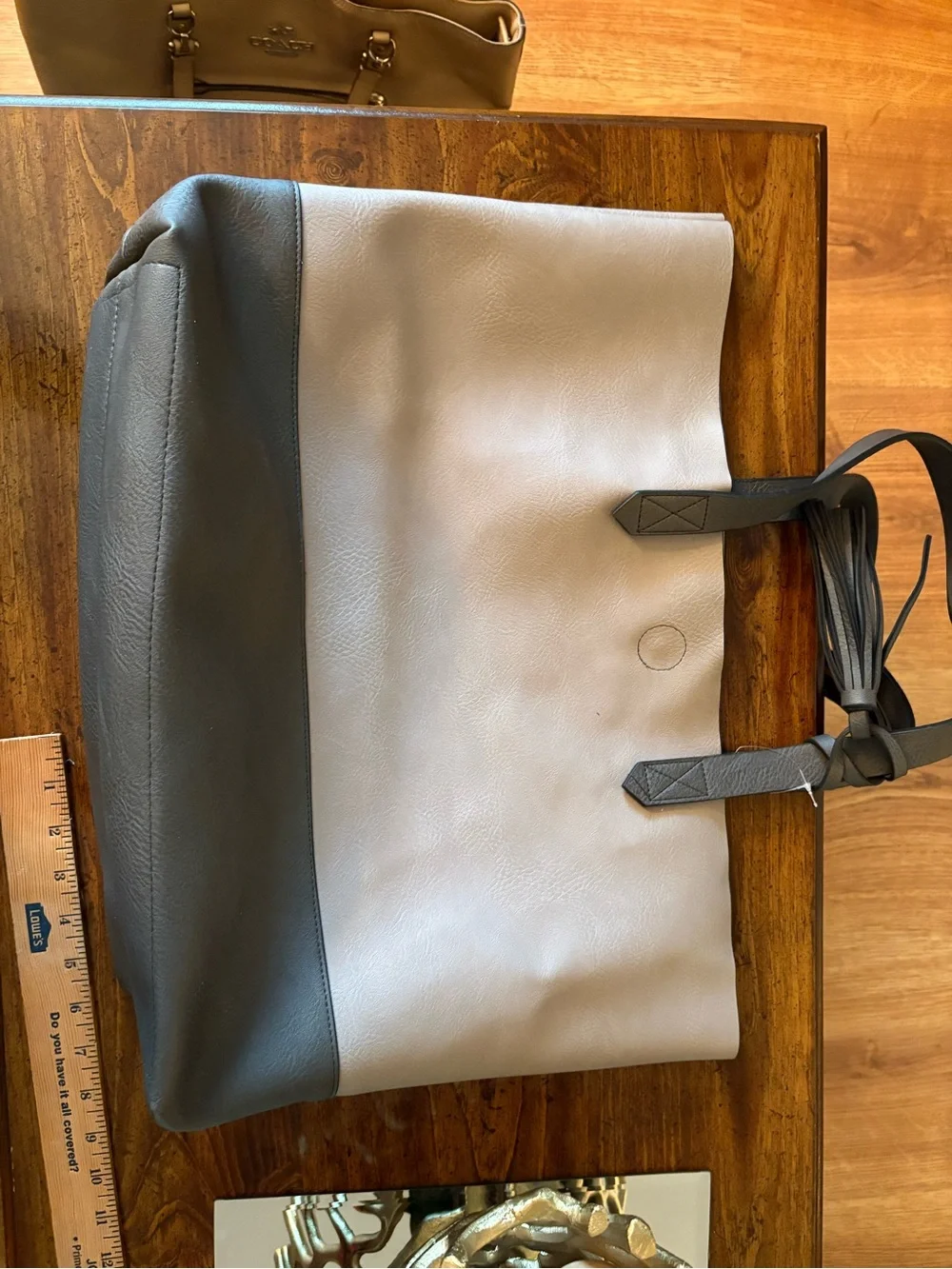 Two-Tone Gray Leather Tote Bag - Neutral Gray